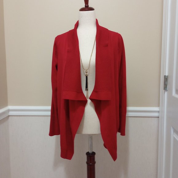 Coldwater Creek Sweaters - Cascading Open Front Cardigan sz M Shawl Neckline True Red